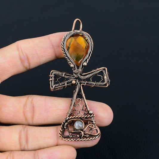 Yellow Citrine Gemstone Ankh Pendant