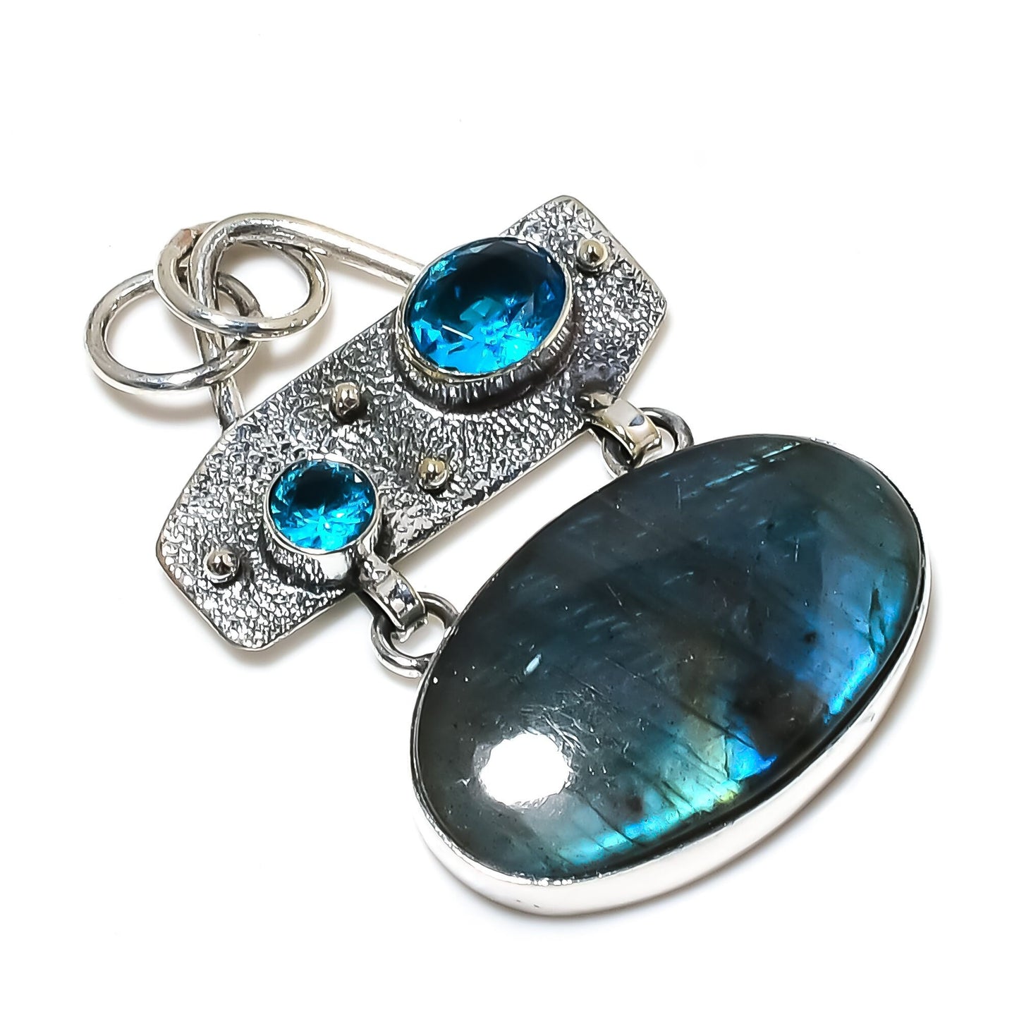 Blue Labradorite & Topaz Gemstone Pendant