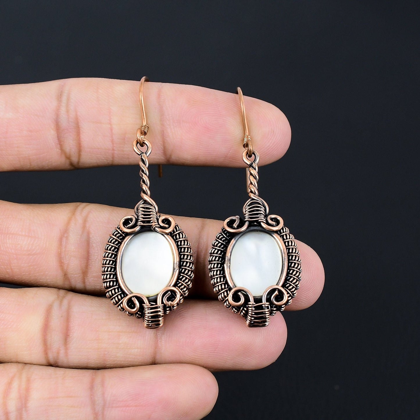 White Mother of Pearl Gemstone Dangle Earrings