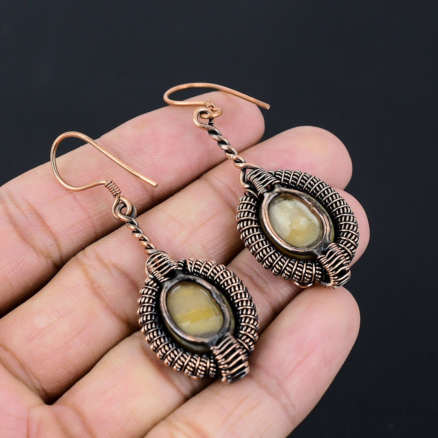 White Mother of Pearl Gemstone Dangle Earrings