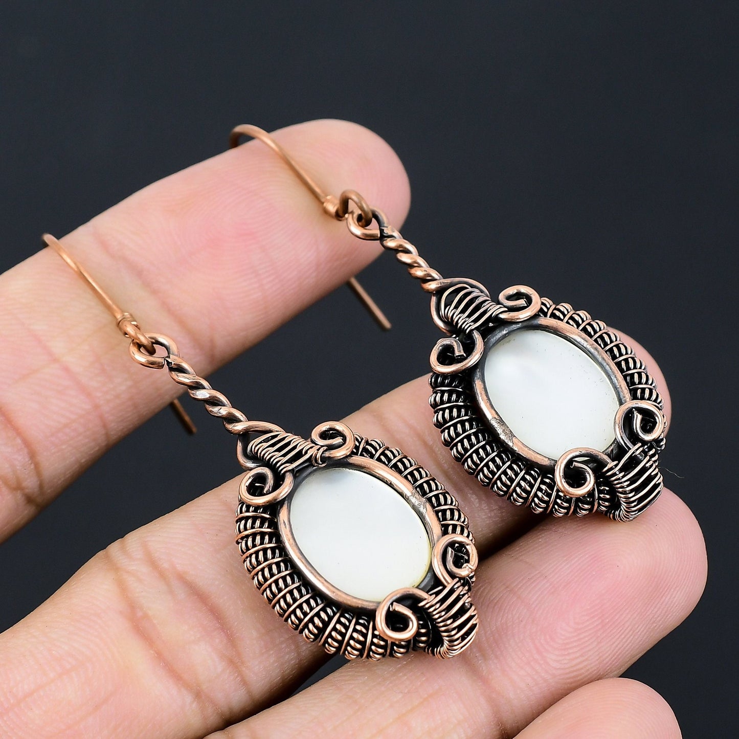 White Mother of Pearl Gemstone Dangle Earrings