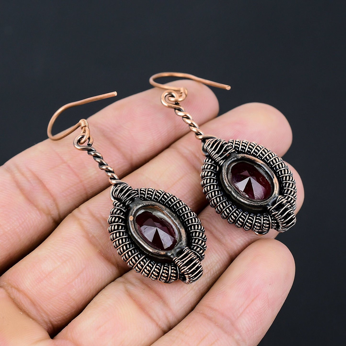 Red Garnet Gemstone Dangle Earrings