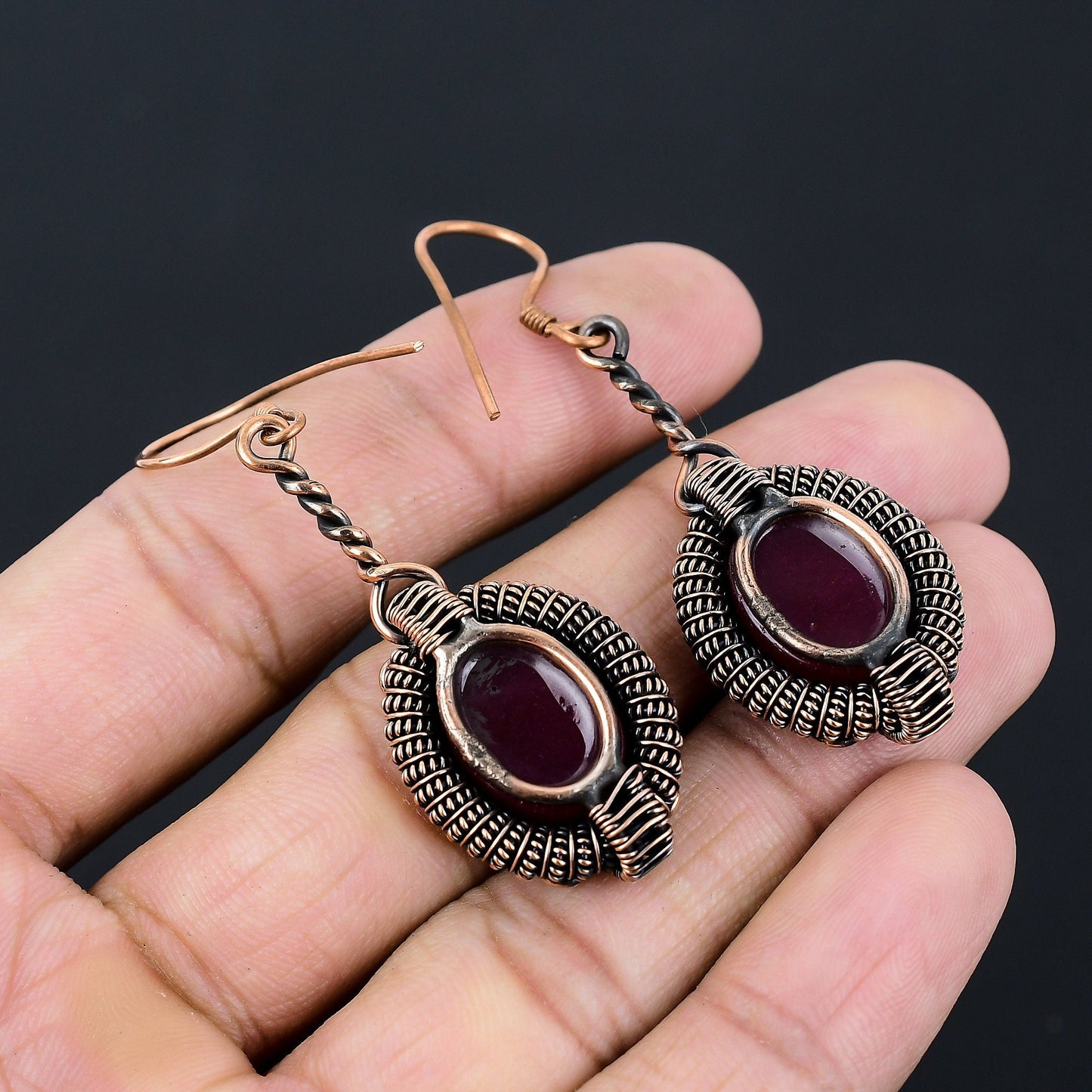 Ruby Red Gemstone Dangle Earrings