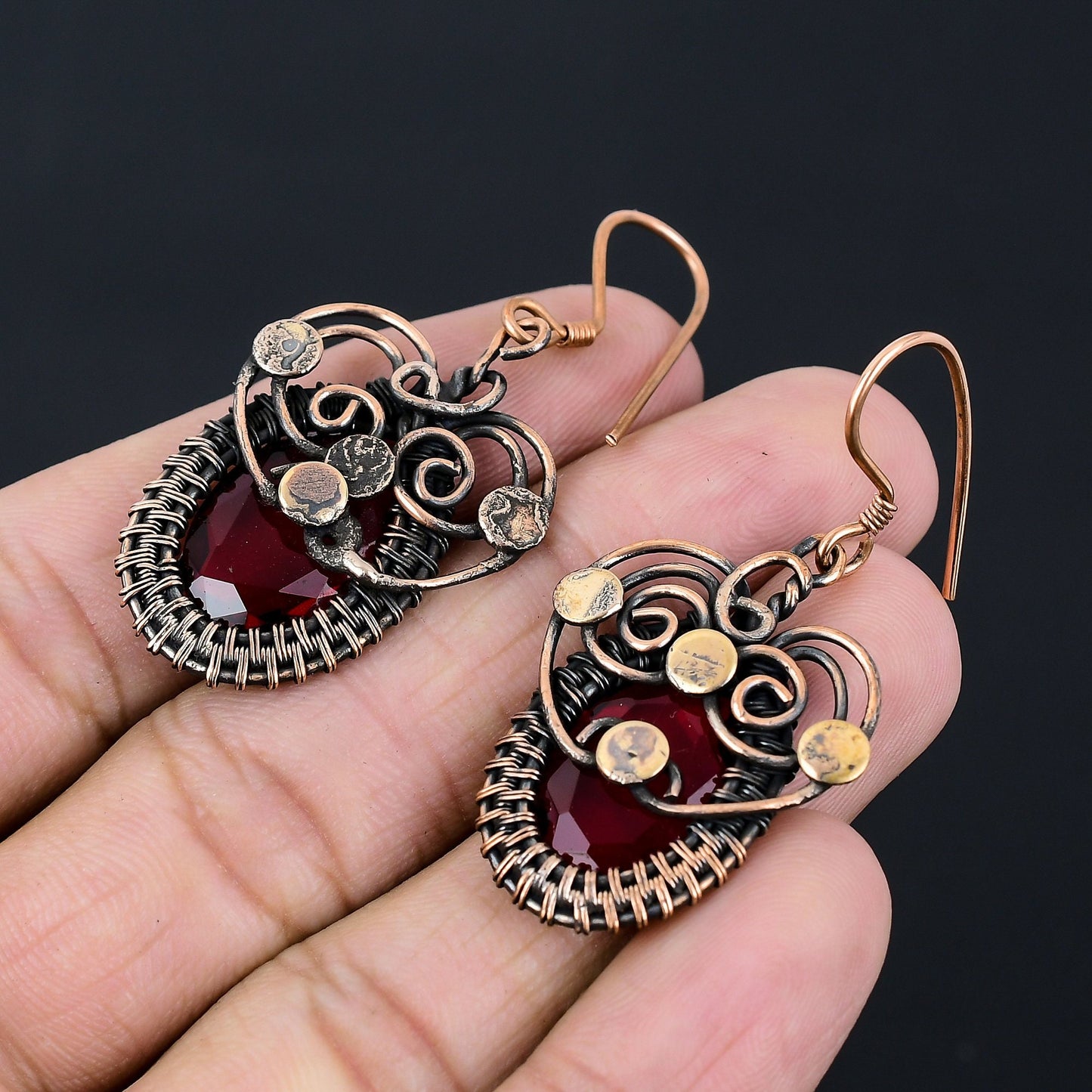 Red Garnet Gemstone Dangle Earrings