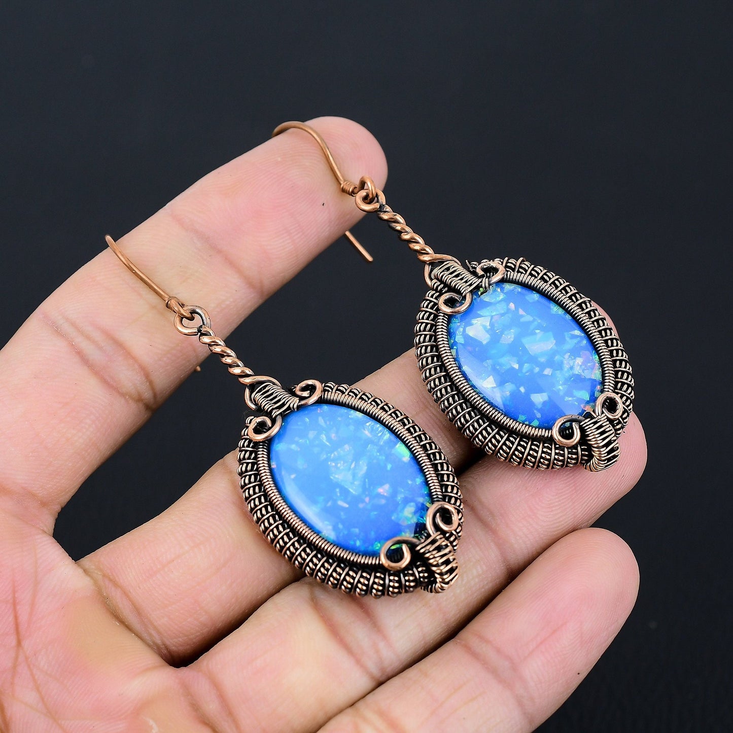Blue Australian Opal Gemstone Earrings