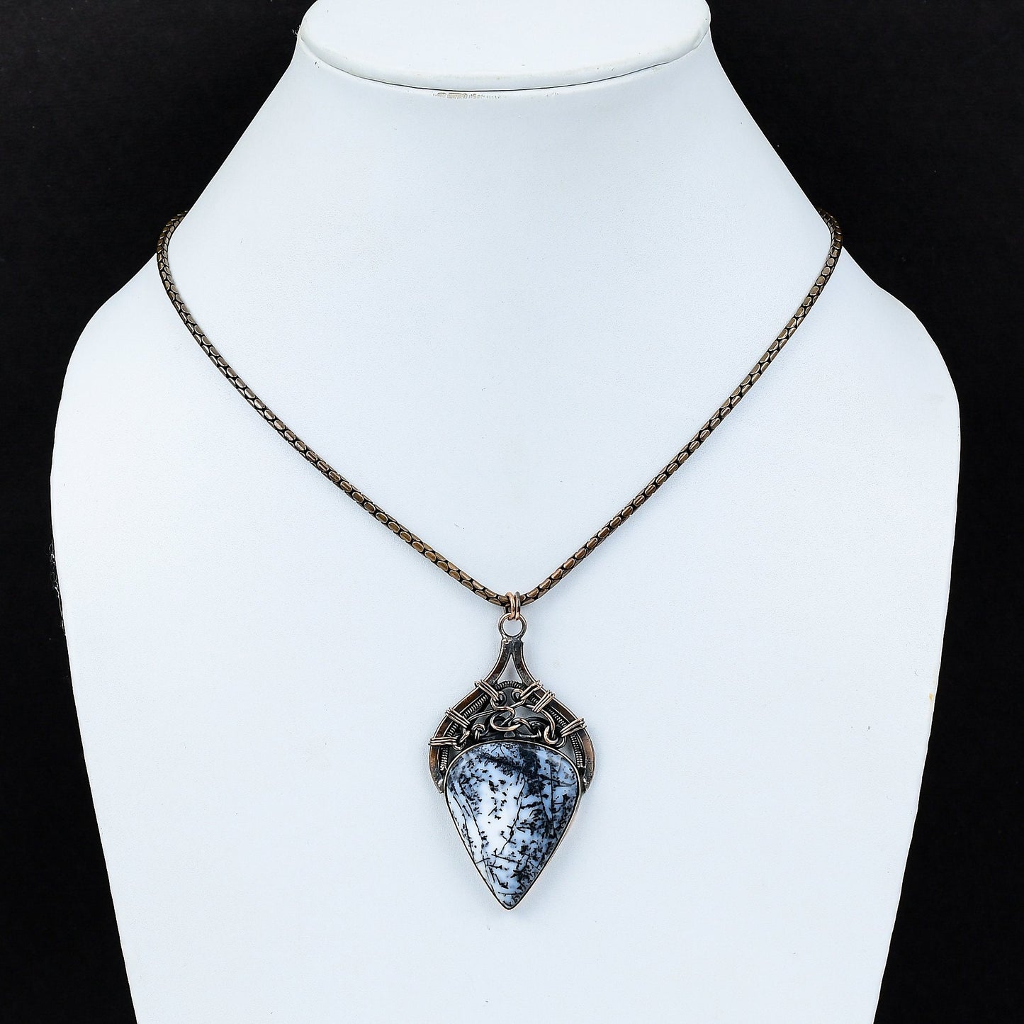 White Dendrite Opal Gemstone Pendant