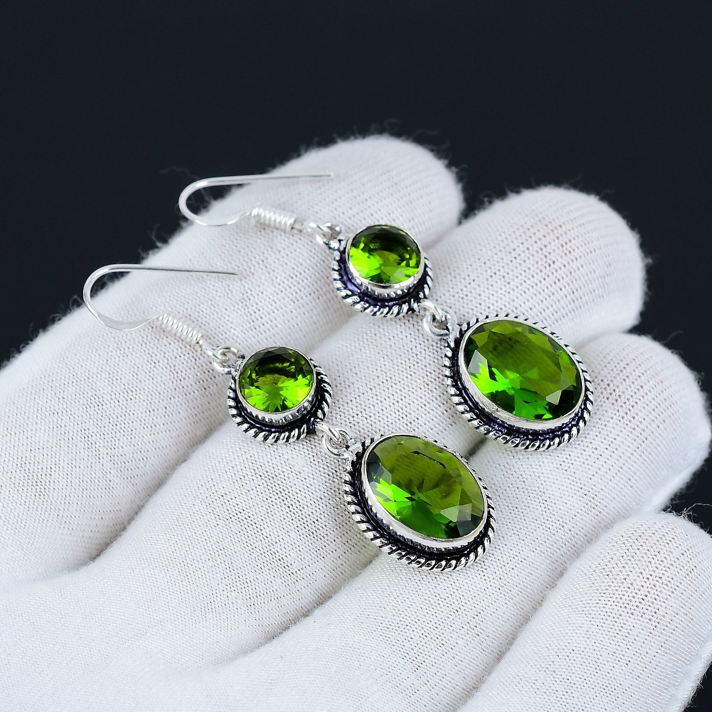Green Peridot Sterling Silver Earrings
