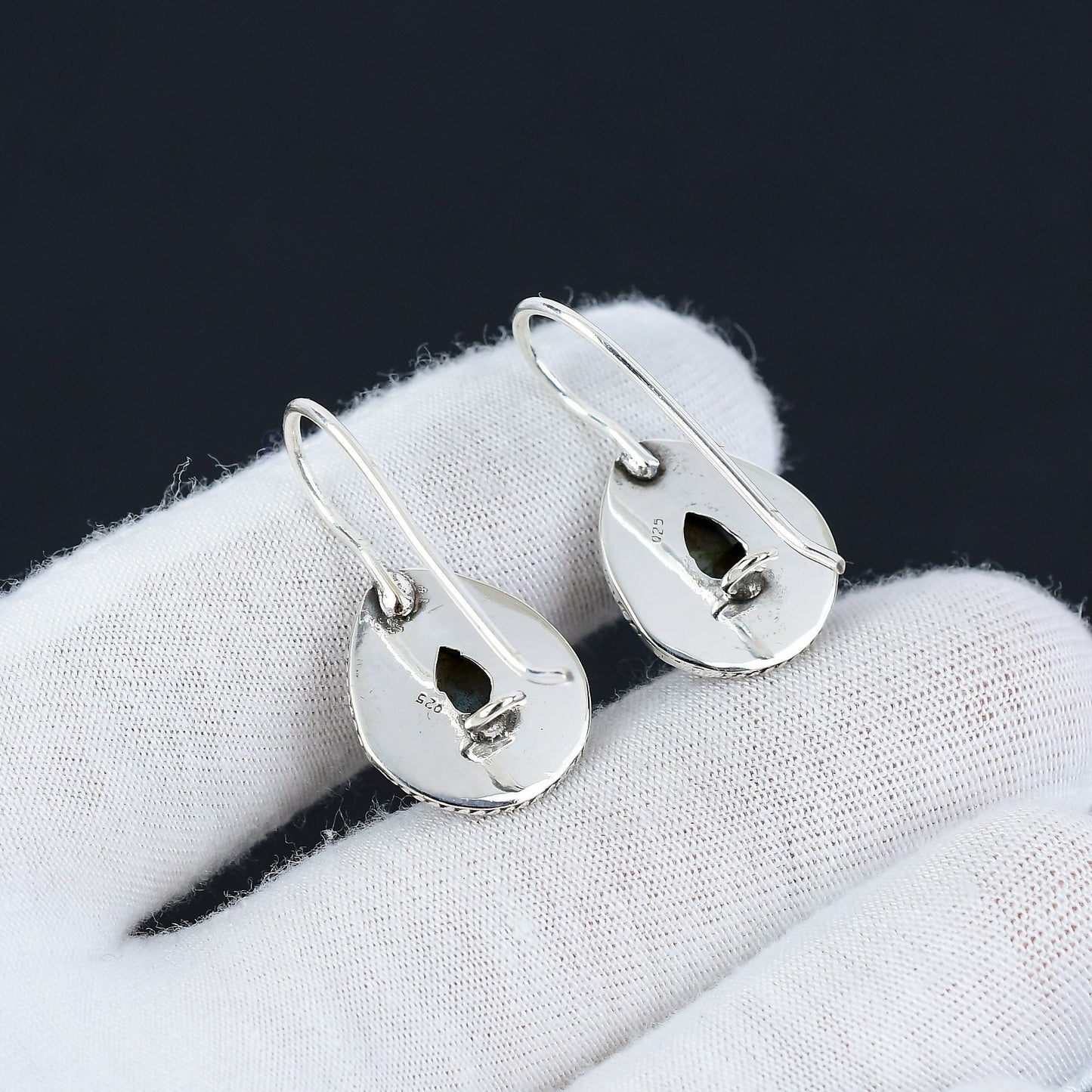 Blue-Green Labradorite Gemstone Sterling Silver Earrings