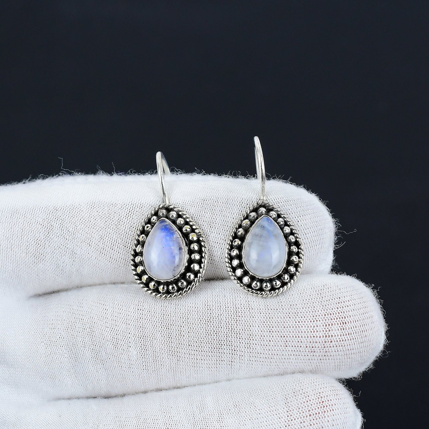 Rainbow Moonstone Sterling Silver Earrings