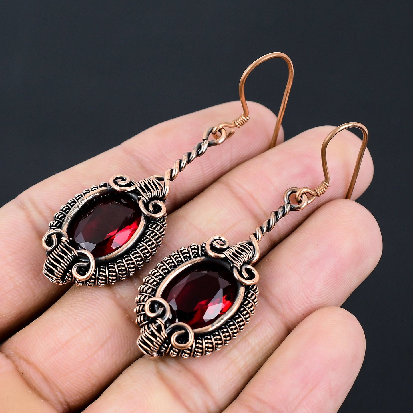 Red Garnet Gemstone Dangle Earrings