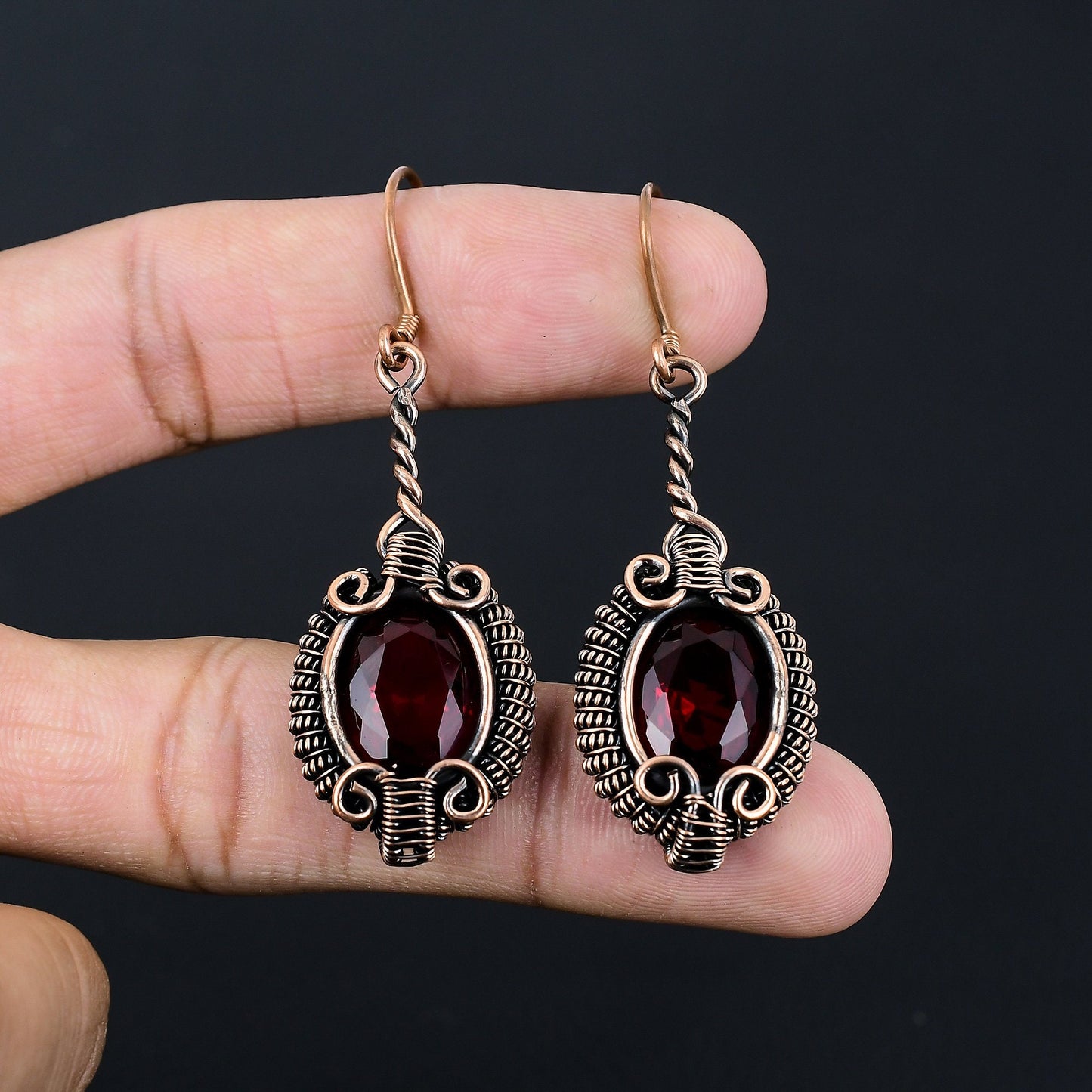 Red Garnet Gemstone Dangle Earrings