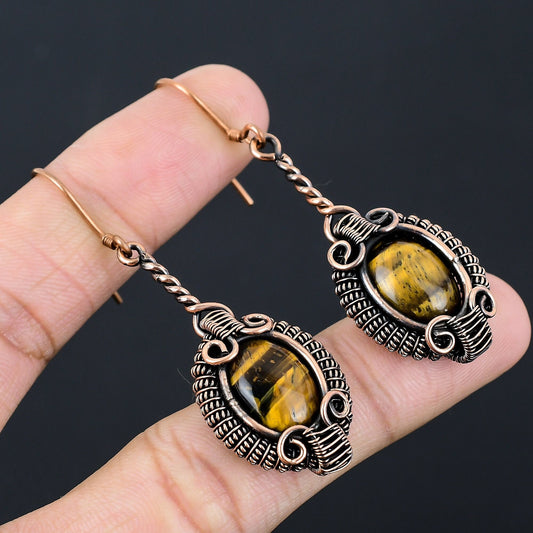 Golden Brown Tiger Eye Gemstone Earrings