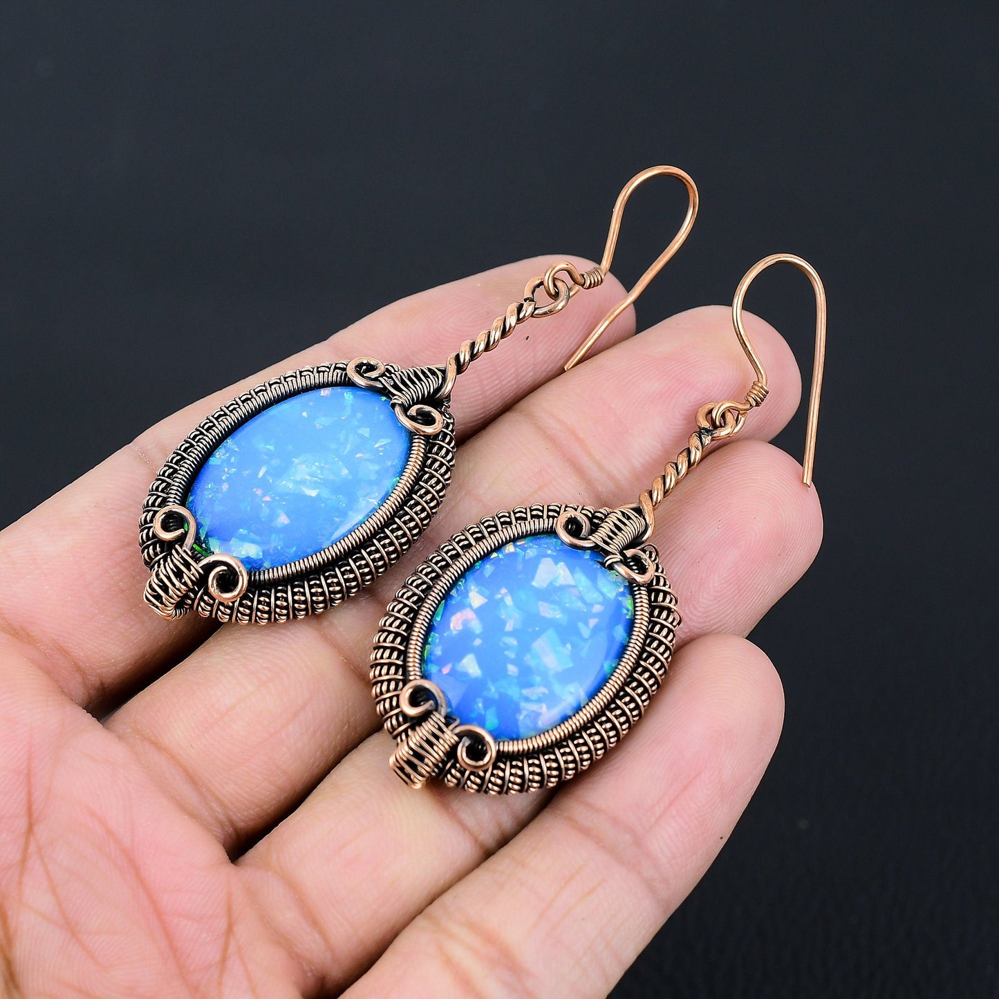 Blue Australian Opal Gemstone Earrings