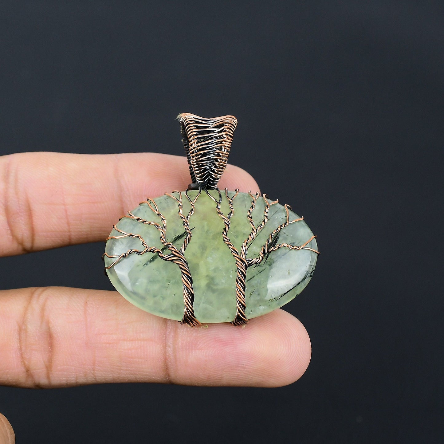 Green Prehnite Gemstone Tree of Life Pendant