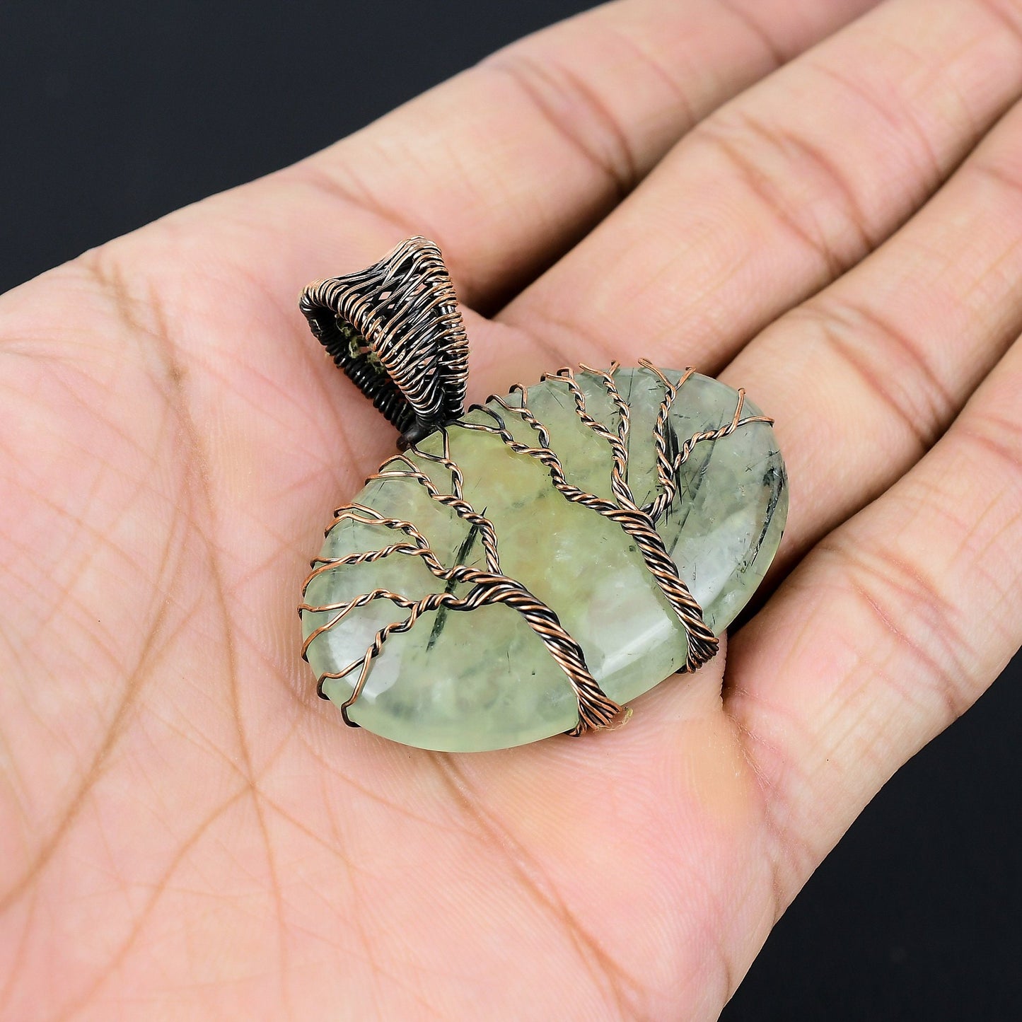 Green Prehnite Gemstone Tree of Life Pendant