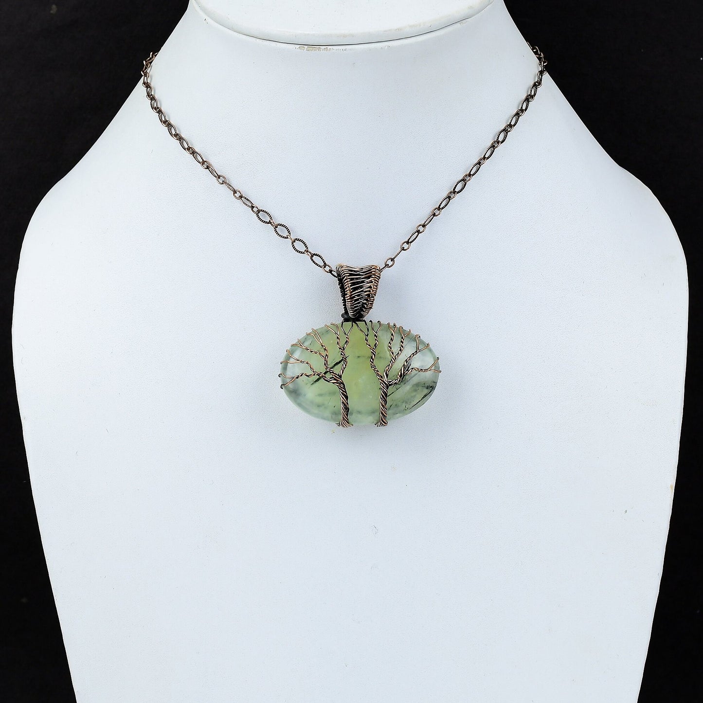 Green Prehnite Gemstone Tree of Life Pendant