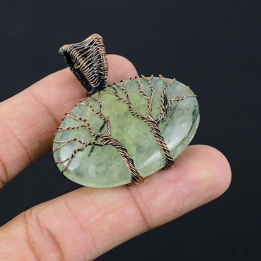 Green Prehnite Gemstone Tree of Life Pendant