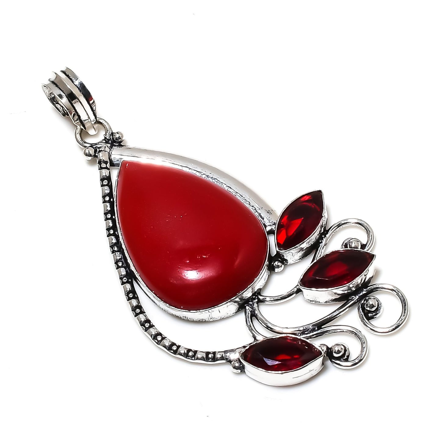 Red Coral & Garnet Gemstone Pendant