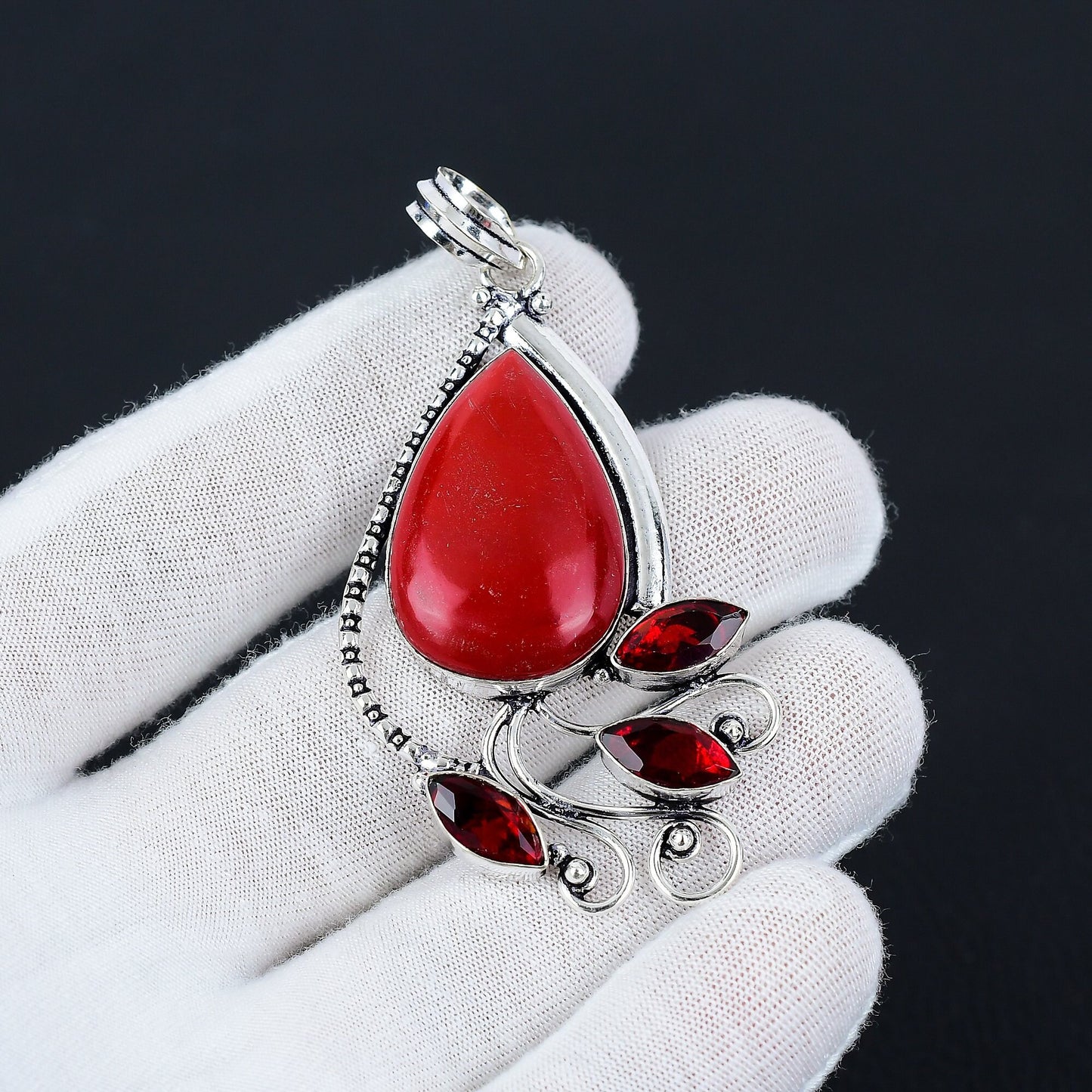 Red Coral & Garnet Gemstone Pendant