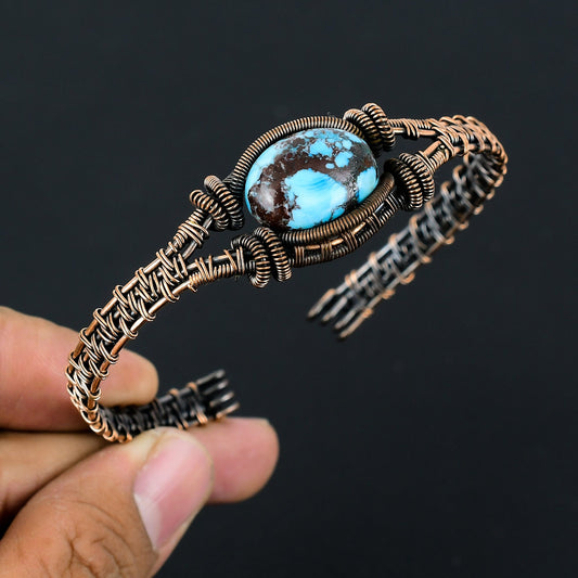 Turquoise Gemstone Copper Cuff Bracelet