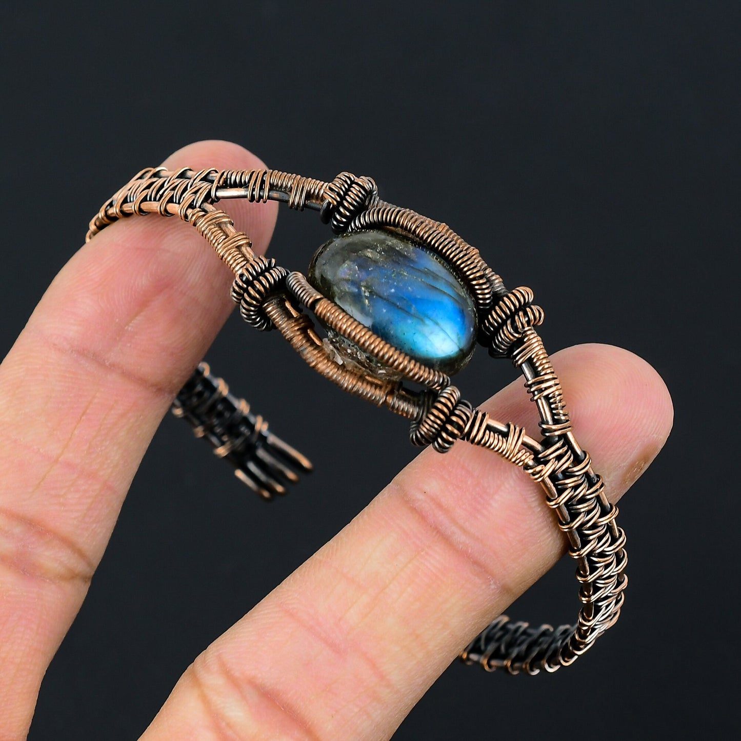 Blue Labradorite Gemstone Copper Cuff