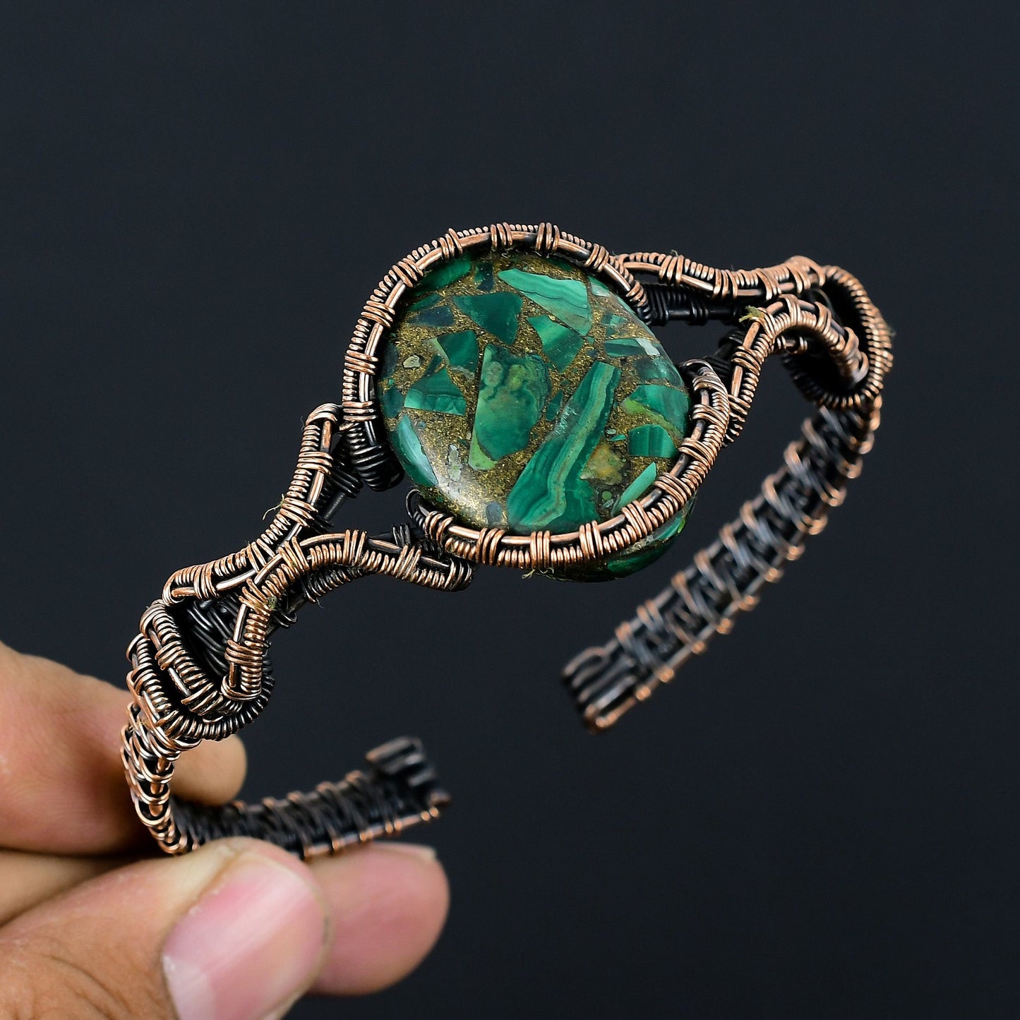 Green Malachite Gemstone Cuff Bracelet