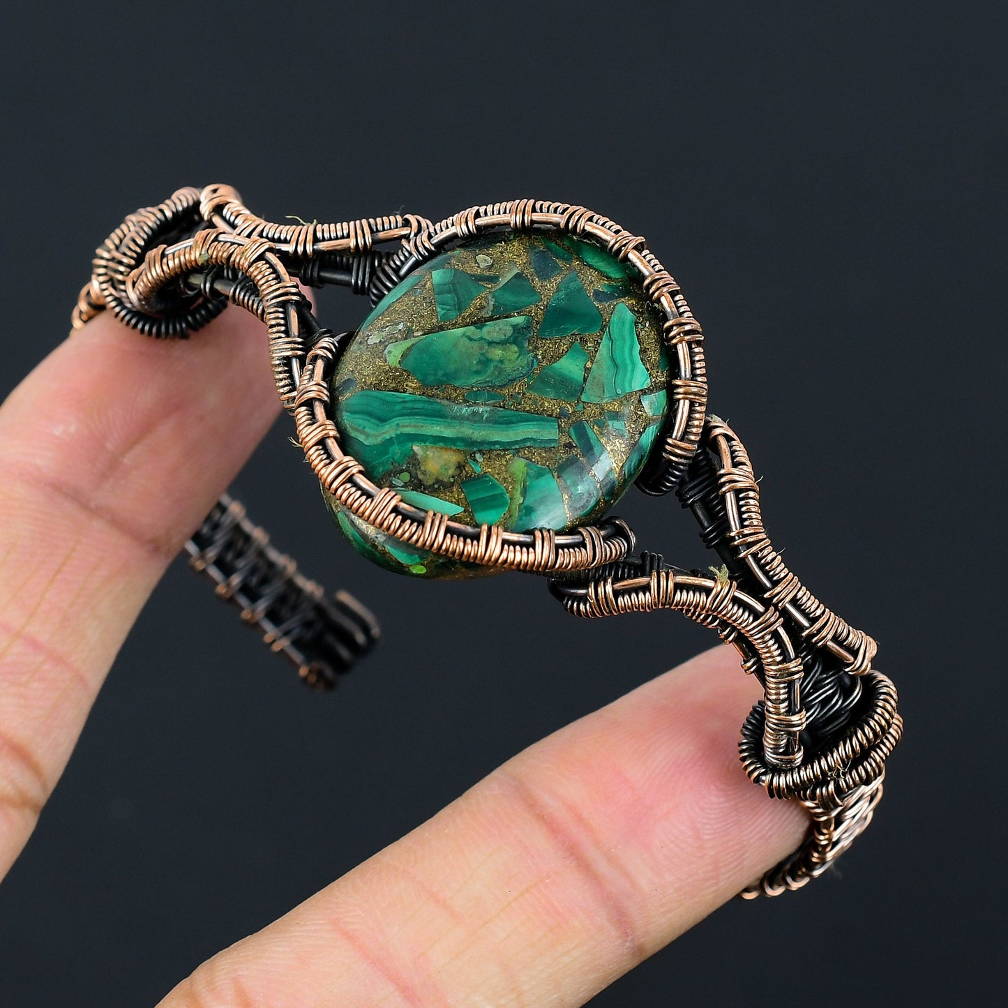 Green Malachite Gemstone Cuff Bracelet