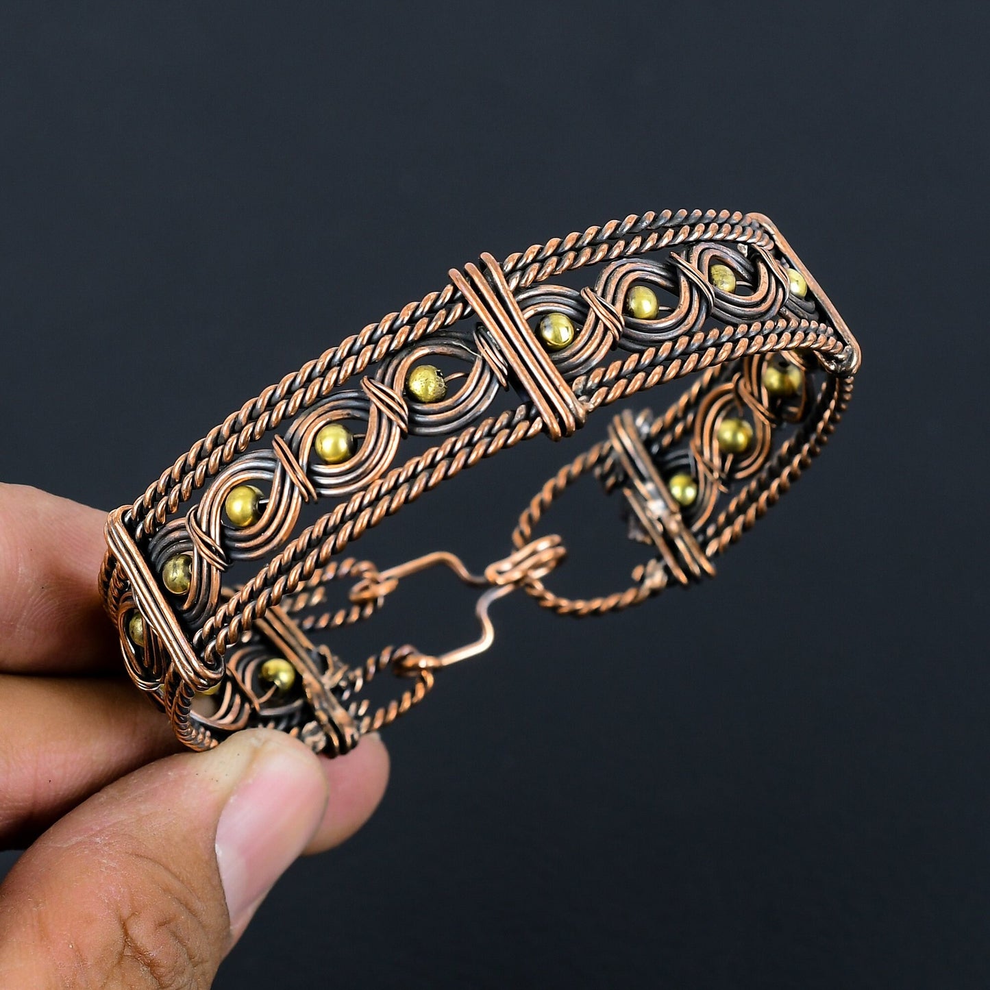 Copper Gemstone Wire-Wrap Cuff Bracelet