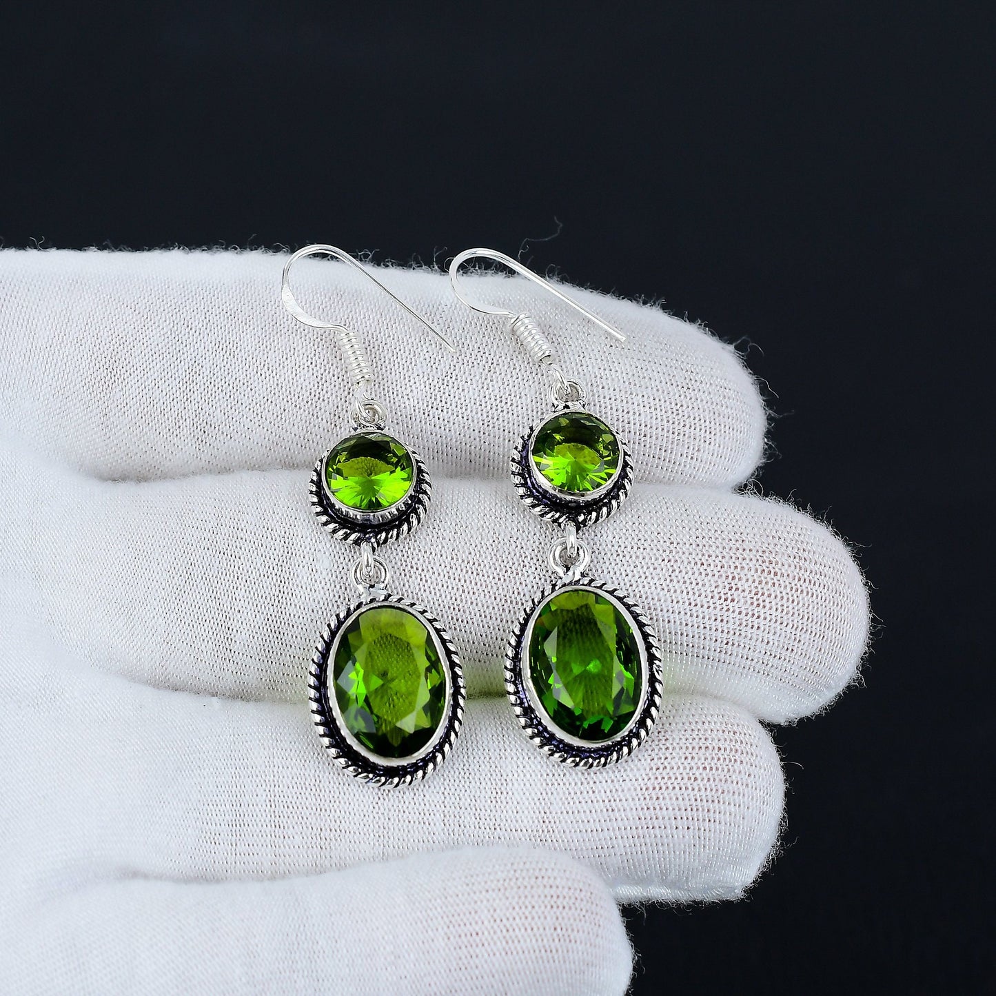 Green Peridot Sterling Silver Earrings