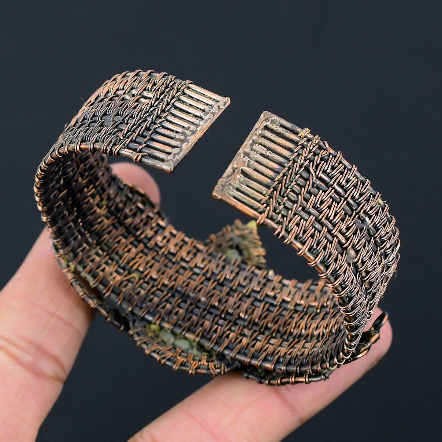 Black Snowflake Obsidian Gemstone Copper Cuff