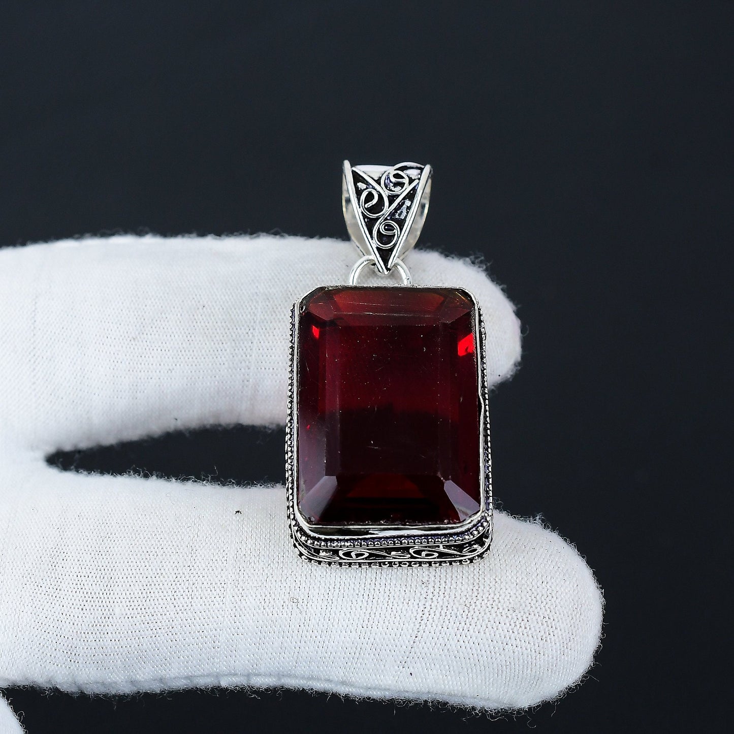 Red Garnet Sterling Silver Pendant