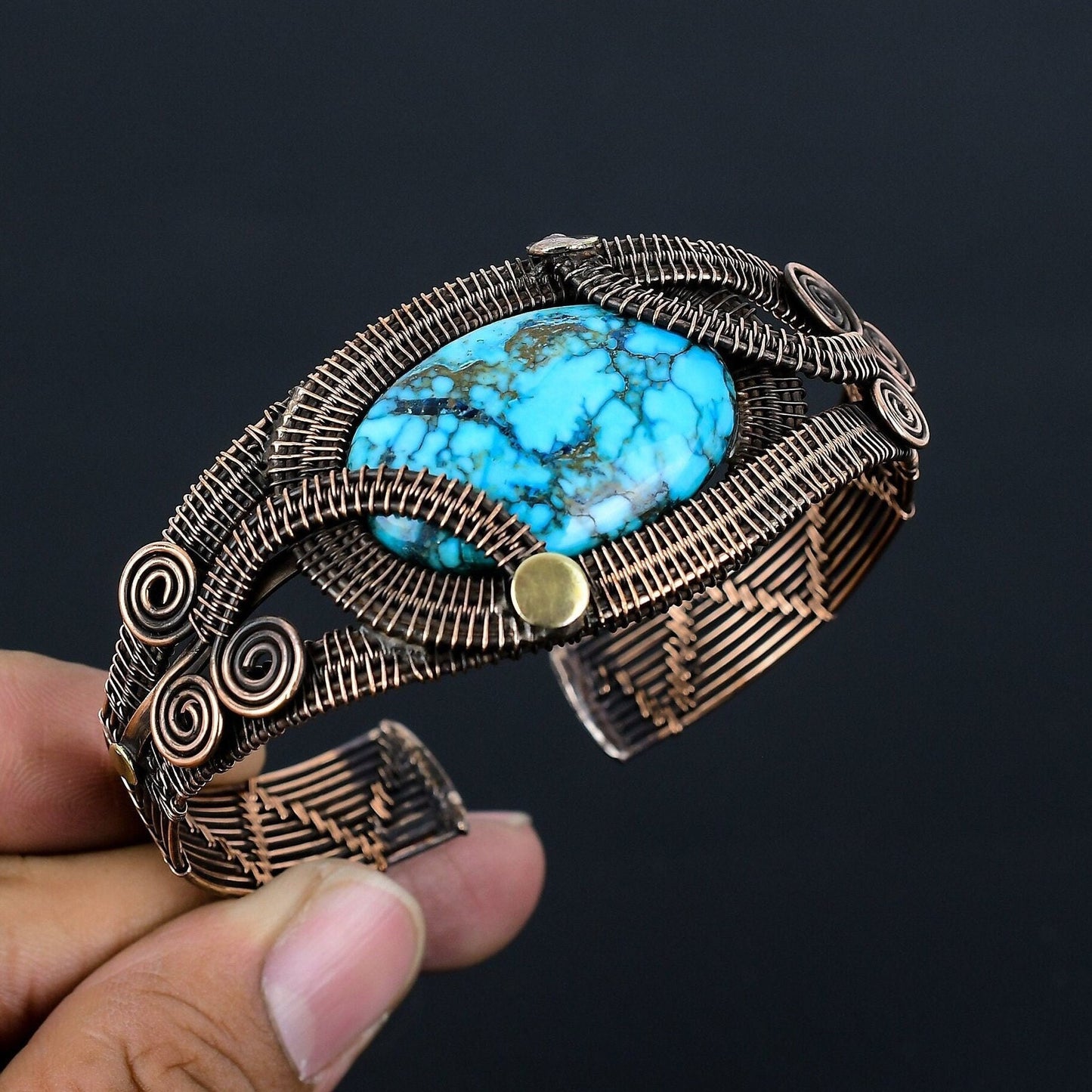 Turquoise Gemstone Copper Cuff Bracelet