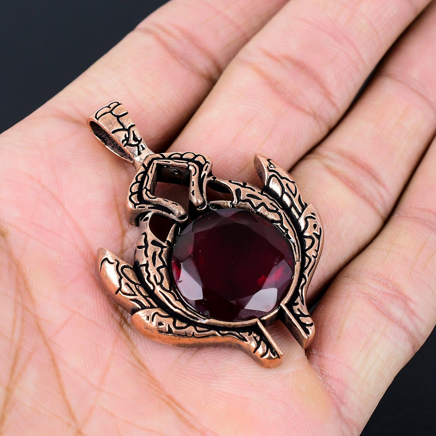 Red Garnet Gemstone Copper Pendant