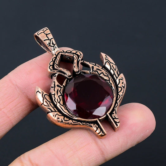 Red Garnet Gemstone Copper Pendant
