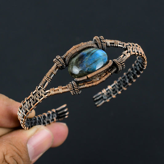 Blue Labradorite Gemstone Copper Cuff