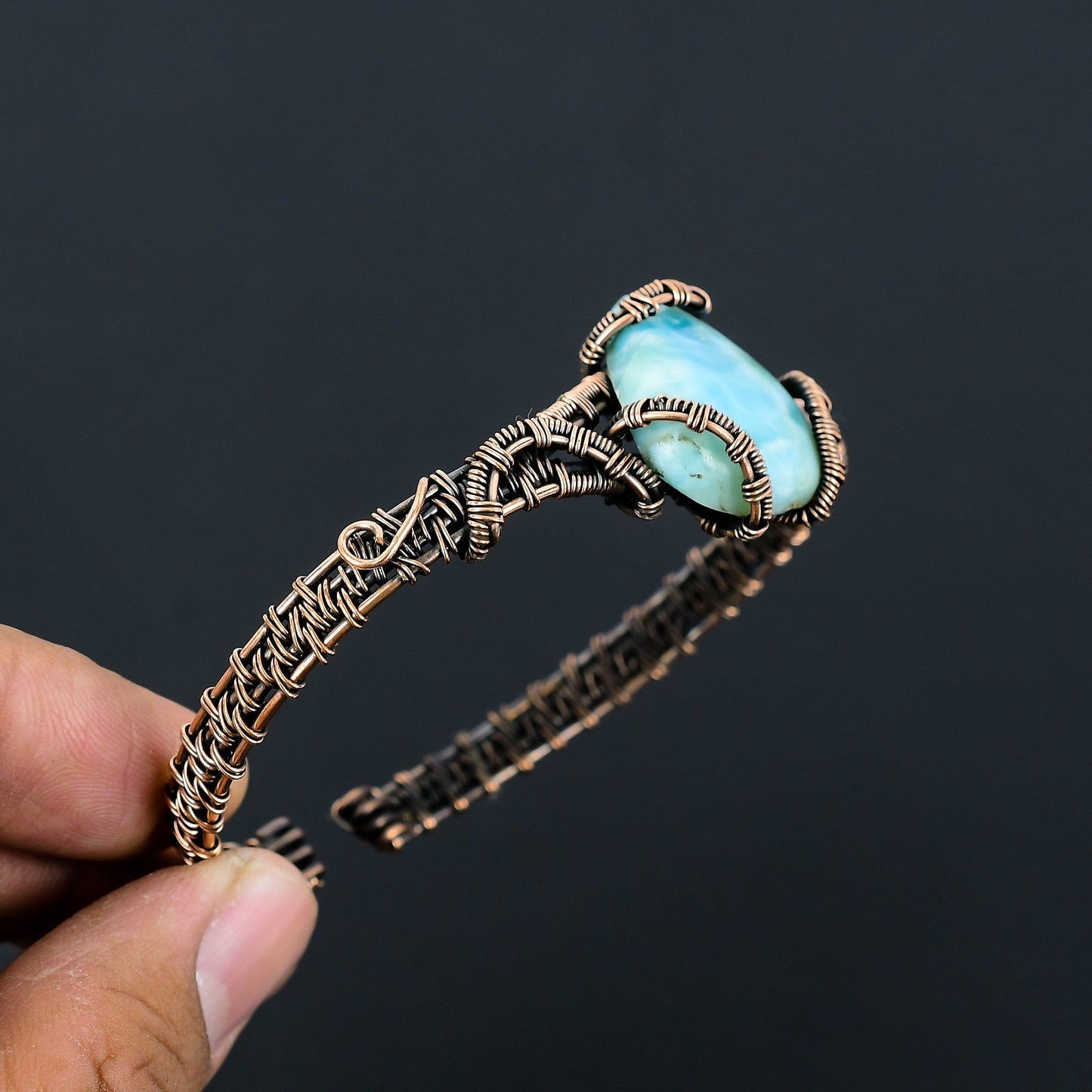 Blue Larimar Gemstone Cuff Bracelet