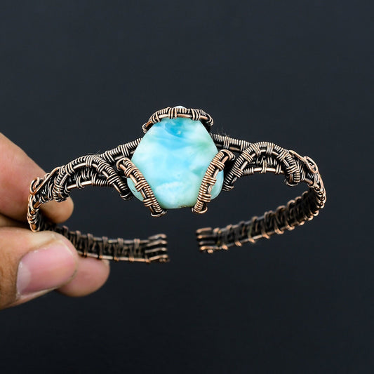 Blue Larimar Gemstone Cuff Bracelet