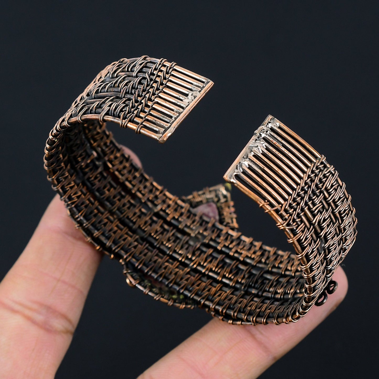 Pink Rhodonite Gemstone Copper Cuff Bracelet