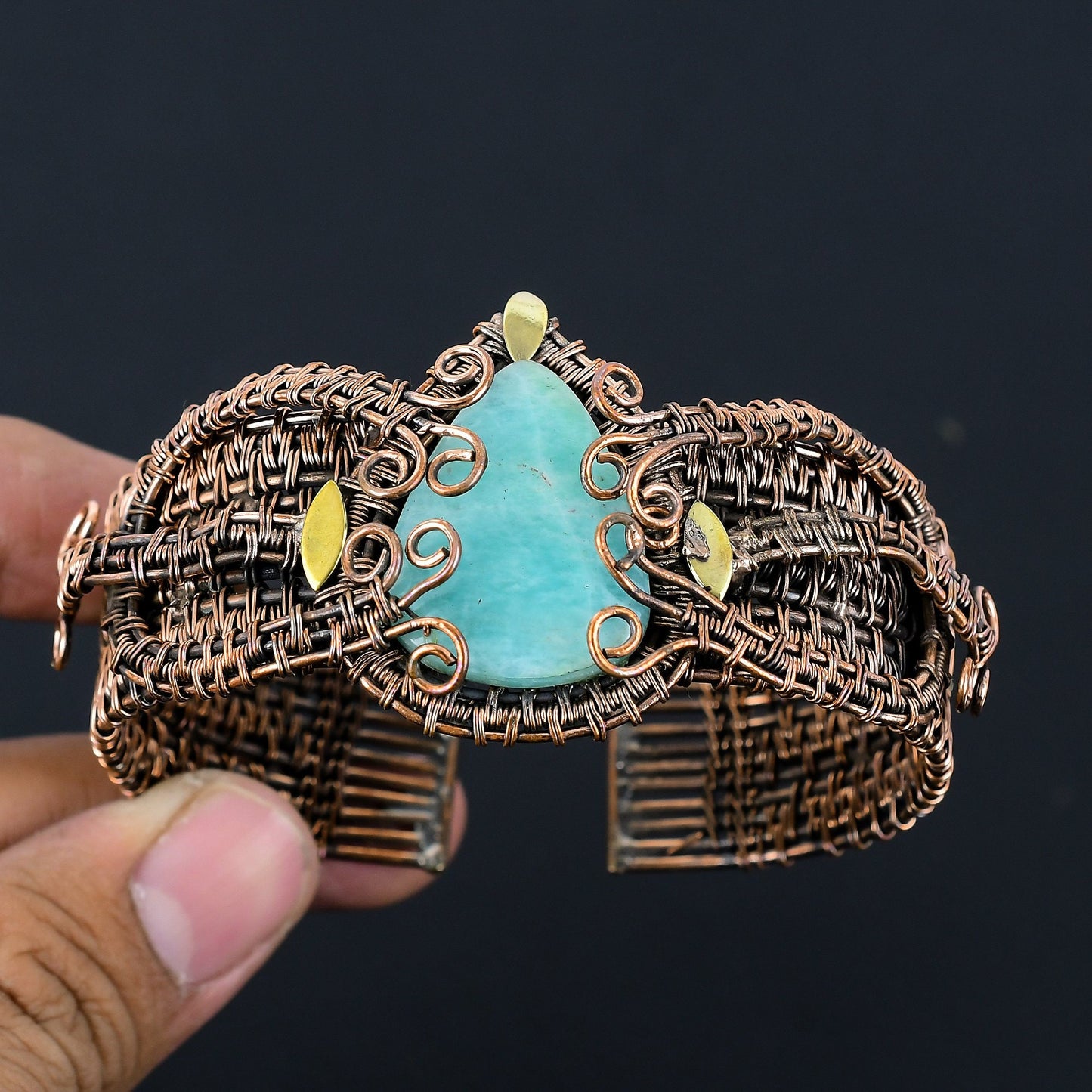 Green Amazonite Gemstone Cuff Bracelet