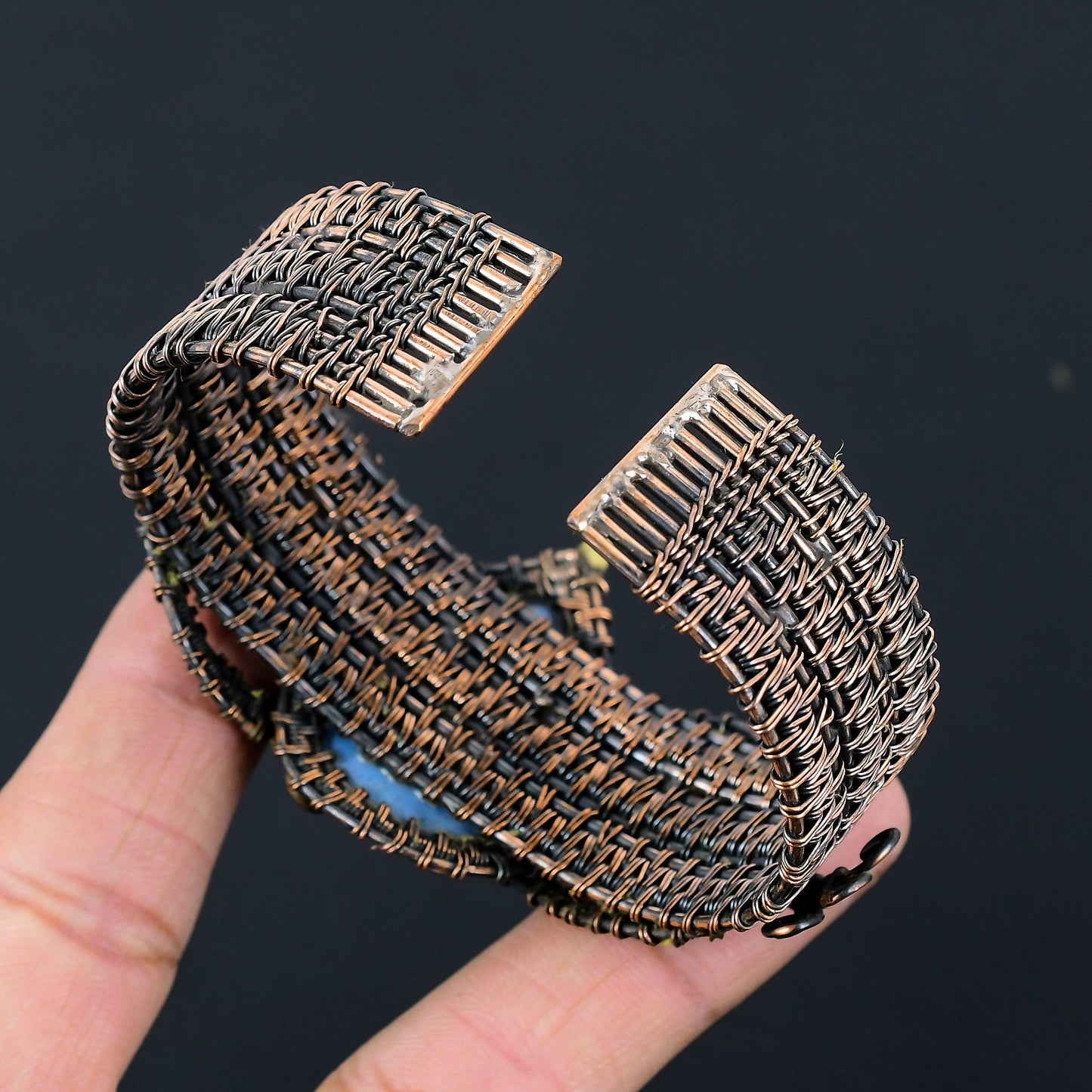 Blue Owyhee Opal Gemstone Cuff Bracelet