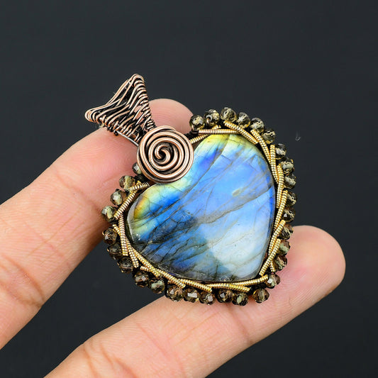 Blue Labradorite Gemstone Heart Pendant
