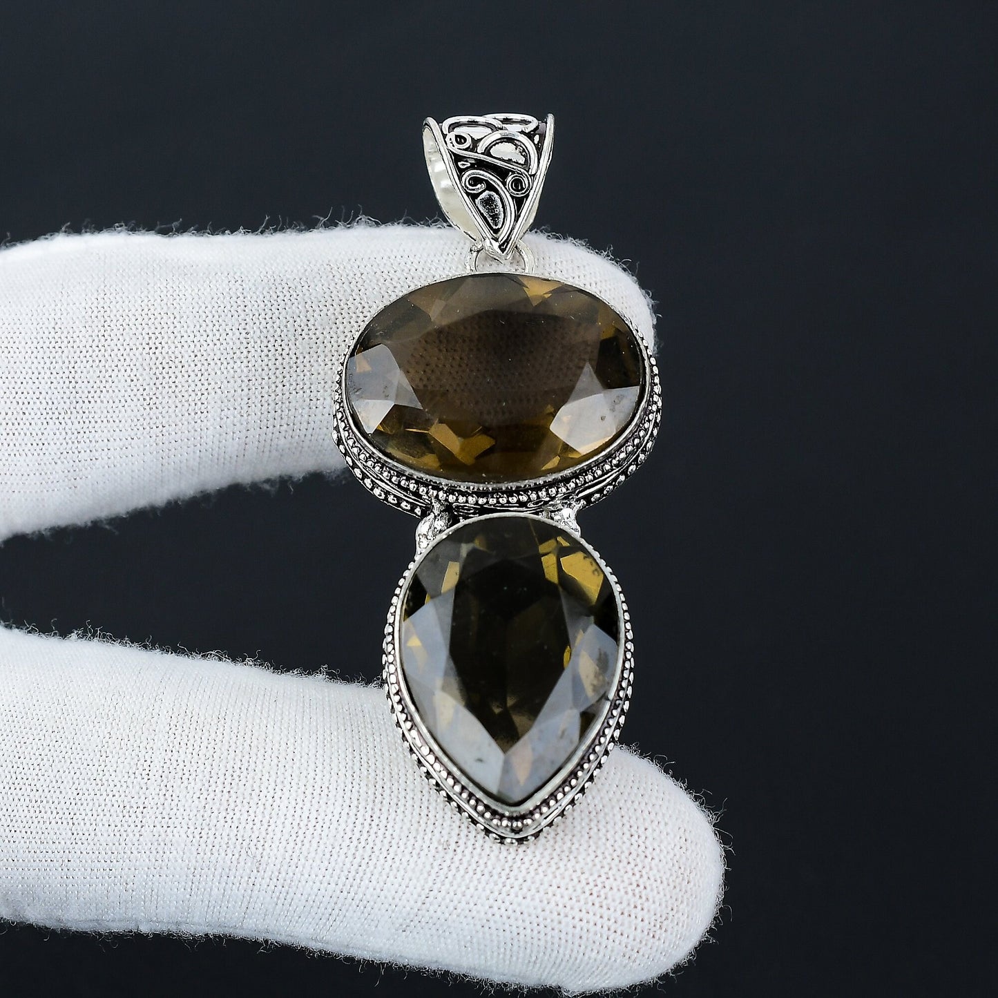 Smoky Topaz Double Gemstone Pendant