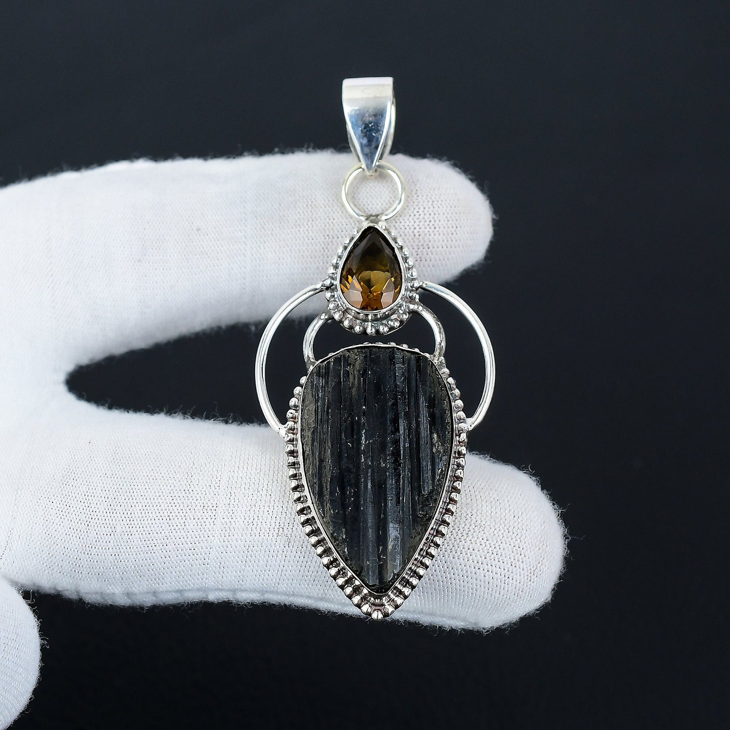 Black Tourmaline & Honey Topaz Pendant