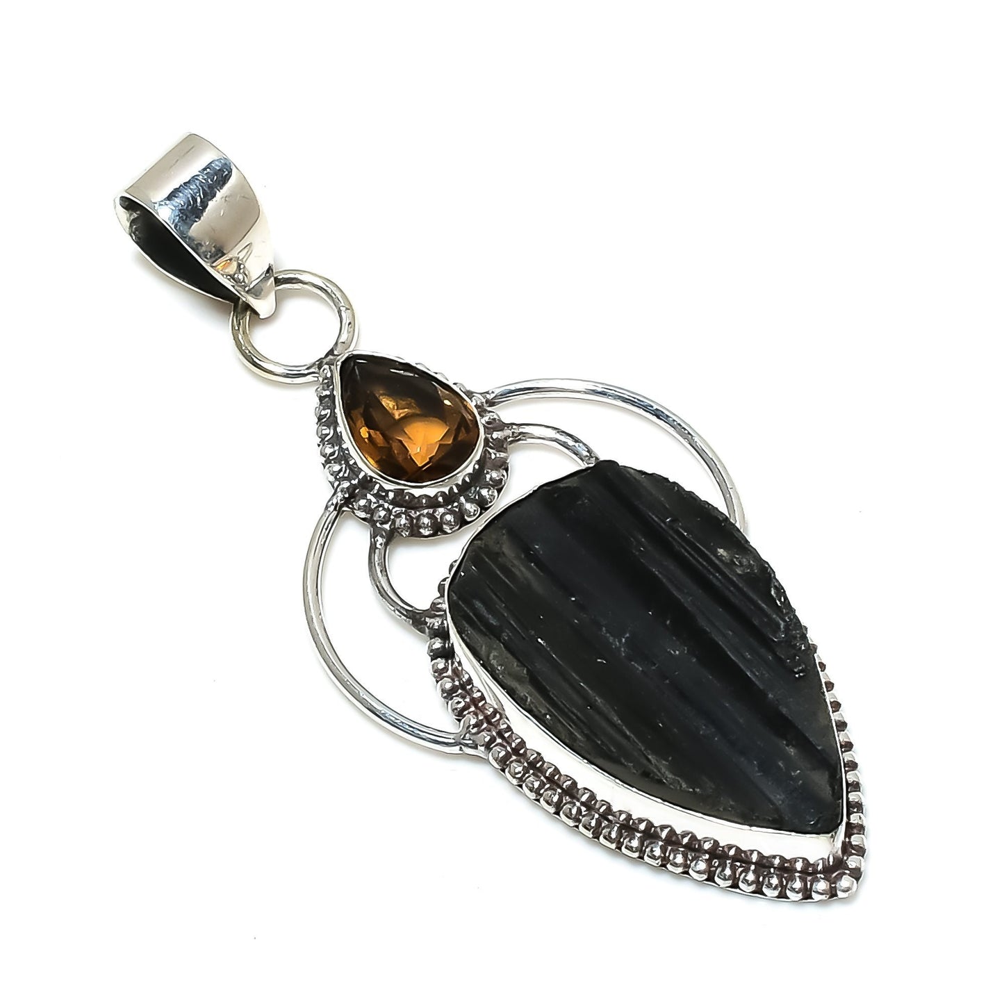 Black Tourmaline & Honey Topaz Pendant