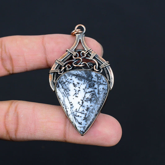 White Dendrite Opal Gemstone Pendant