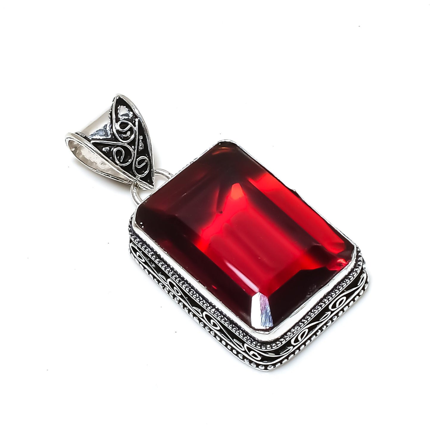 Red Garnet Sterling Silver Pendant