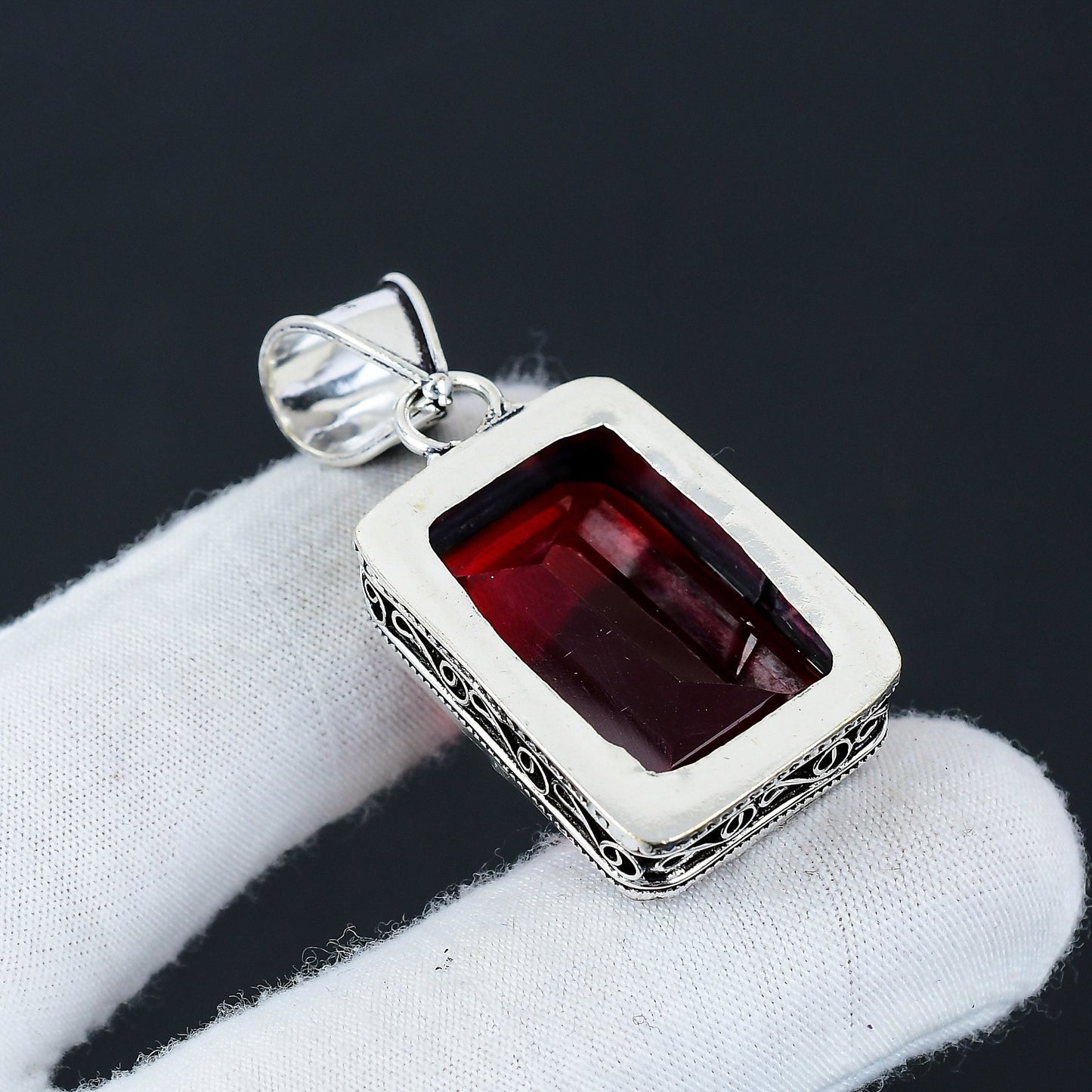 Red Garnet Sterling Silver Pendant