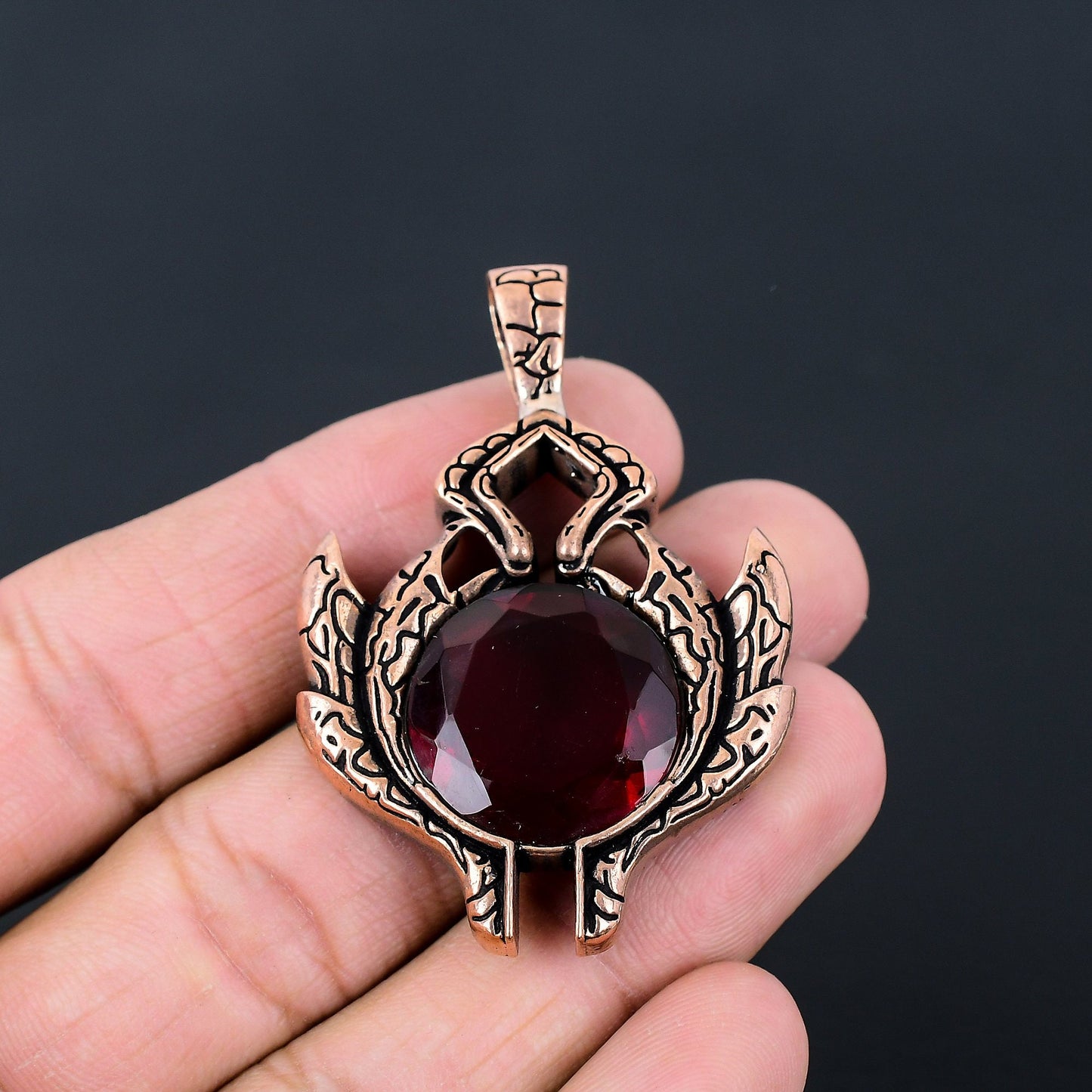 Red Garnet Gemstone Copper Pendant