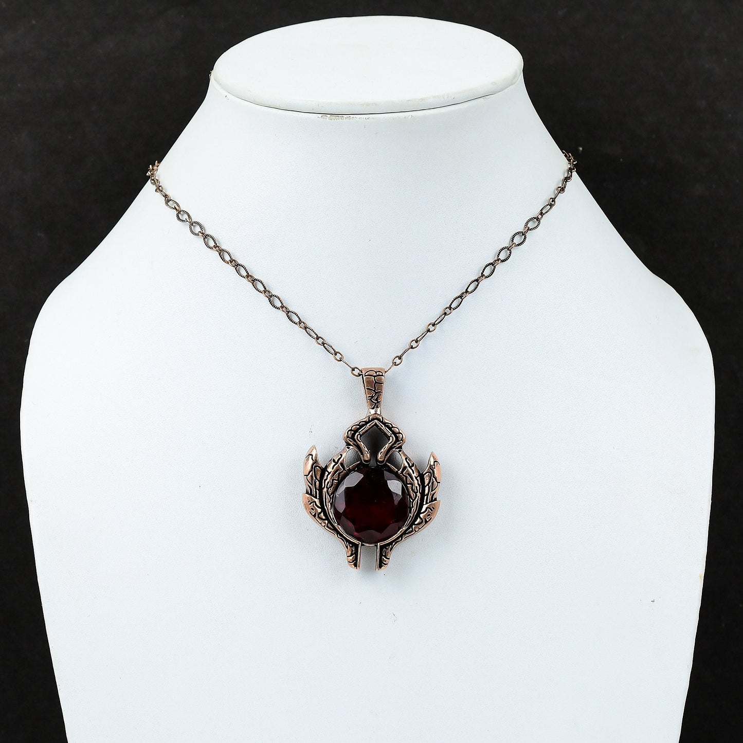 Red Garnet Gemstone Copper Pendant