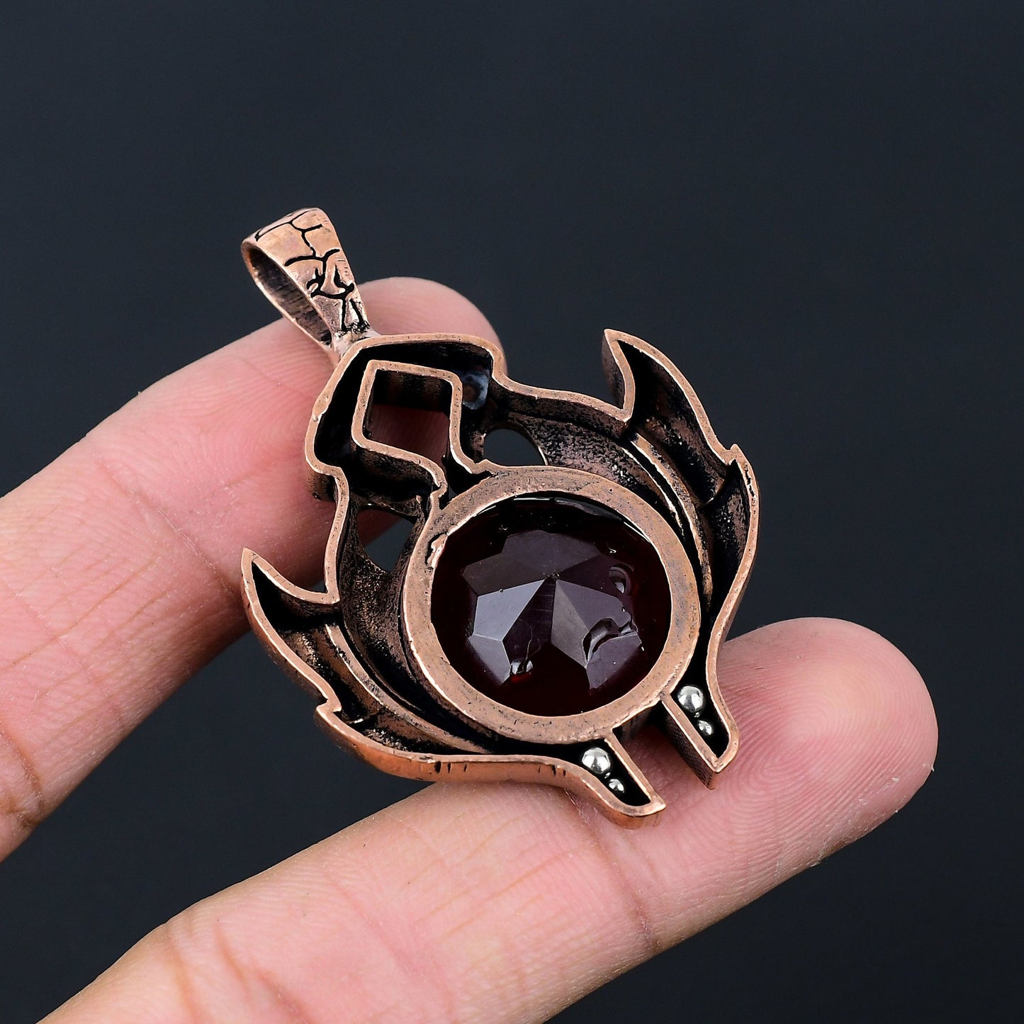 Red Garnet Gemstone Copper Pendant